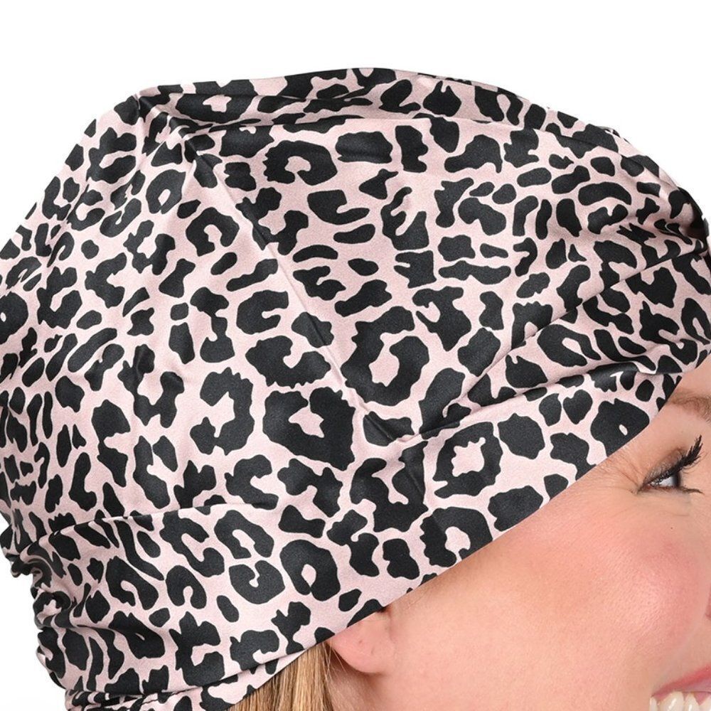 Big Leopard Pattern 100% Mulberry Silk Turban Pink Background